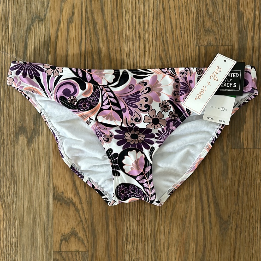 Salt + Cove Bikini Bottom sz Large Women's Cinched Hipster Swirl & Twirl Purple
